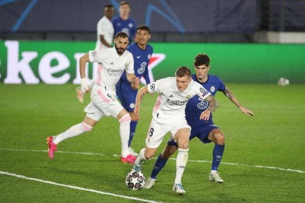 April 27, 2021, Madrid, Spain: Toni Kroos of Real Madrid in action during the UEFA Champions League Semi Final First Leg match between Real Madrid and Chelsea at Estadio Alfredo Di Stefano in Madrid, Spain. Madrid Spain - ZUMAd159 0116990111st Copyright: xIndirax
