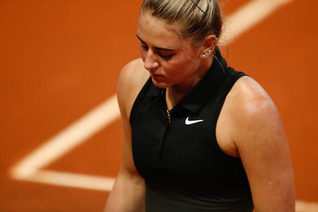 April 28, 2021, MADRID, MADRID, SPAIN: Marta Kostyuk of Ukraine laments during her Women s Singles Qualify match against Anastasia Sevastova of Latvia during the WTA, Tennis Damen 1000 - Mutua Madrid Open 2021 at La Caja Magica on April 28, 2021 in Madrid, Spain. MADRID SPAIN - ZUMAa181 20210428_zaa_a181_081 Copyright: xOscarxJ.xBarrosox