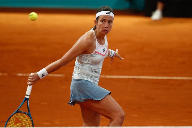 April 28, 2021, MADRID, MADRID, SPAIN: Anastasia Sevastova of Latvia in action during her Women s Singles Qualify match against Marta Kostyuk of Ukraine during the WTA, Tennis Damen 1000 - Mutua Madrid Open 2021 at La Caja Magica on April 28, 2021 in Madrid, Spain. MADRID SPAIN - ZUMAa181 20210428_zaa_a181_088 Copyright: xOscarxJ.xBarrosox