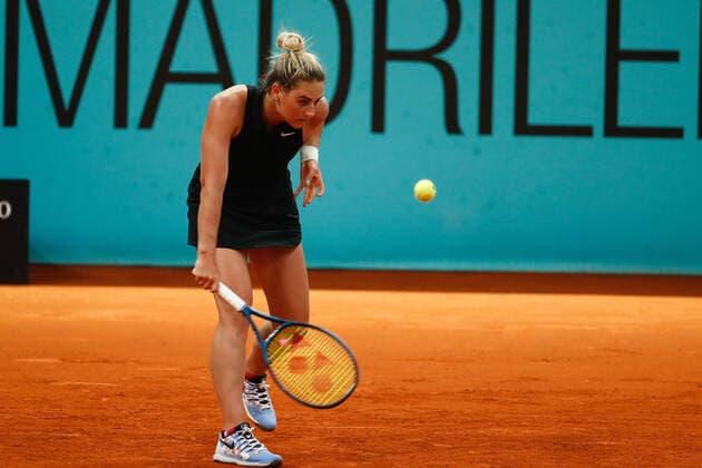 April 28, 2021, MADRID, MADRID, SPAIN: Marta Kostyuk of Ukraine in action during her Women s Singles Qualify match against Anastasia Sevastova of Latvia during the WTA, Tennis Damen 1000 - Mutua Madrid Open 2021 at La Caja Magica on April 28, 2021 in Madrid, Spain. MADRID SPAIN - ZUMAa181 20210428_zaa_a181_097 Copyright: xOscarxJ.xBarrosox
