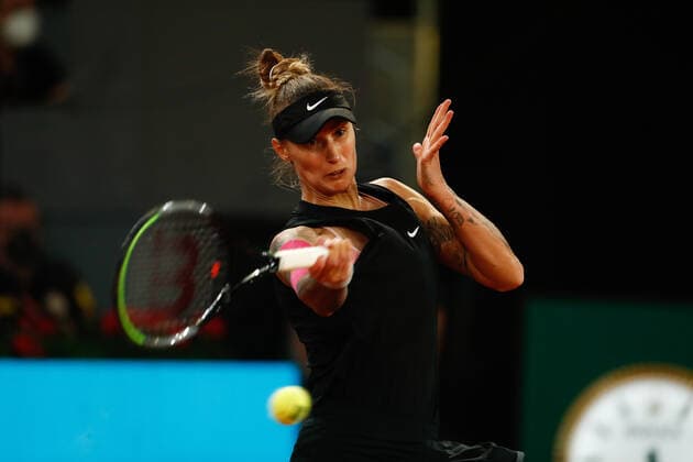 April 28, 2021, MADRID, MADRID, SPAIN: Polona Hercog of Slovenia in action during her Women s Singles Qualifying match against Bernarda Pera of United States during the WTA, Tennis Damen 1000 - Mutua Madrid Open 2021 at La Caja Magica on April 28, 2021 in Madrid, Spain. MADRID SPAIN - ZUMAa181 20210428_zaa_a181_126 Copyright: xOscarxJ.xBarrosox