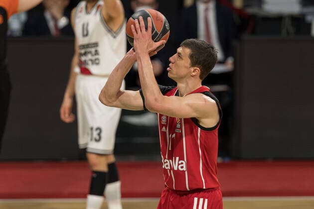 Basketball, Euroleague, day0}.04.2021, FC Bayern München - Armani Olimpia Mailand. Im Bild Vladimir LUCIC (FC Bayern München, 11) Freiwurf. München Audi Dome Bayern Deutschland Copyright: Passion2Press.dex xMarkusxFischerx