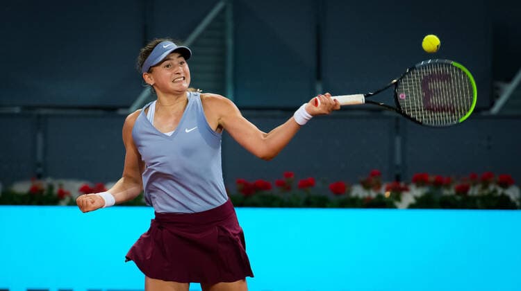 April 29, 2021, MADRID, MADRID, SPAIN: Victoria Jimenez Kasintseva of Andorra in action during the first round of the 2021 Mutua Madrid Open WTA, Tennis Damen 1000 tournament against Kiki Bertens of the Netherlands MADRID SPAIN - ZUMAa181 20210429_zaa_a181_022 Copyright: xRobxPrangex