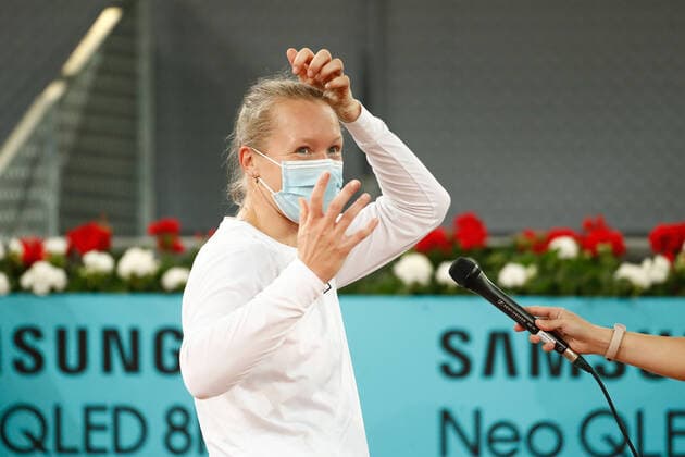 April 29, 2021, MADRID, MADRID, SPAIN: Kiki Bertens of The Netherlands attends after winning her Women s Singles match against Victoria Jimenez Kasintseva of Andorra during the WTA, Tennis Damen 1000 - Mutua Madrid Open 2021 at La Caja Magica on April 29, 2021 in Madrid, Spain. MADRID SPAIN - ZUMAa181 20210429_zaa_a181_062 Copyright: xOscarxJ.xBarrosox