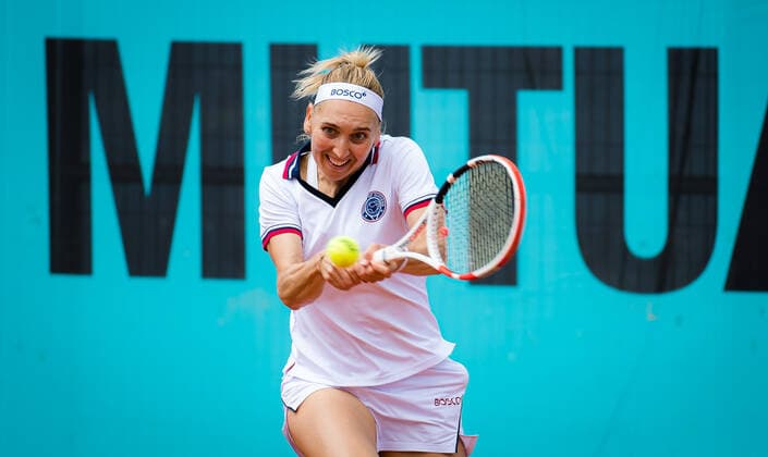 April 29, 2021, MADRID, MADRID, SPAIN: Elena Vesnina of Russia in action during the first round of the 2021 Mutua Madrid Open WTA, Tennis Damen 1000 tournament against Veronika Kudermetova of Russia MADRID SPAIN - ZUMAa181 20210429_zaa_a181_109 Copyright: xRobxPrangex