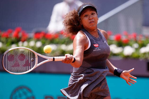 MADRID, SPAIN - APRIL 30: Naomi Osaka of Japan in action in her first round match against Misaki Doi of Japan during day two of the Mutua Madrid Open Tennis at La Caja Magica on April 30, 2021 in Madrid, Spain  Copyright: xxxx