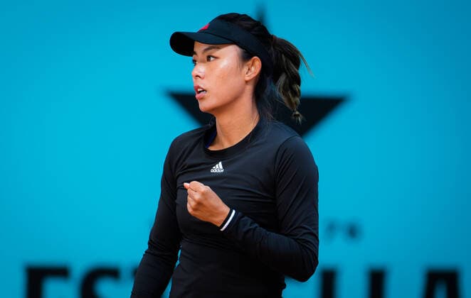 Mandatory Credit: Photo by Rob Prange Shutterstock (11876061bc) Qiang Wang of China in action during the first round of the 2021 Mutua Madrid Open WTA, Tennis Damen 1000 tournament Mutua Madrid Open, Tennis, La Caja Magica, Madrid, Spain - 30 Apr 2021 Mutua Madrid Open, Tennis, La Caja Magica, Madrid, Spain - 30 Apr 2021  Copyright: xRobxPrange Shutterstockx 11876061bc
