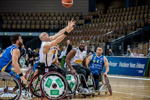 Champions Cup 2021; RSV Lahn-Dill - BSR ACE Gran Canaria Ian Sagar ( 6 RSV Lahn-Dill), Brian Bell ( 8 RSV Lahn-Dill), Angel David Hernandez ( 4 BSR ACE Gran Canaria) Champions Cup 2021; RSV Lahn-Dill - BSR ACE Gran Canaria 30.04.2021; Rittal Arena, Wetzlar (Hessen) Copyright: xBEAUTIFULxSPORTS Roeczeyx