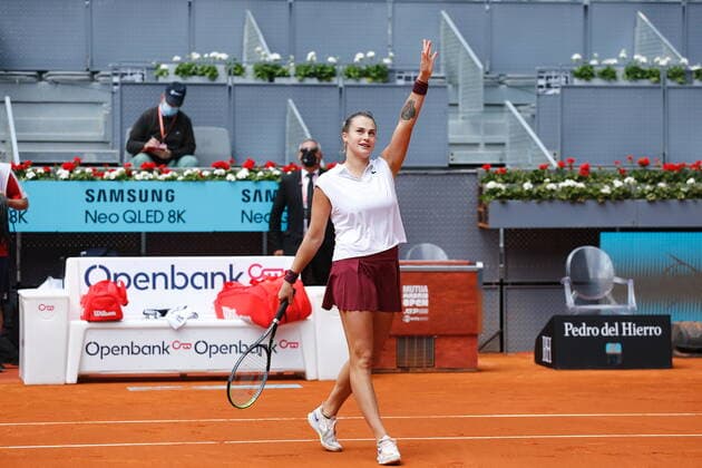 Aryna Sabalenka (BLR), APRIL 30, 2021 - Tennis : Aryna Sabalenka of Belarus during Singles 1st round match against Vera Zvonareva of Russia on the WTA, Tennis Damen 1000 Mutua Madrid Open tennis tournament at the Caja Magica in Madrid, Spain. Noxthirdxpartyxsales  (0117029250st)
