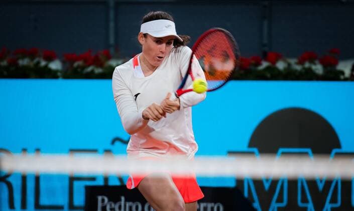 Mandatory Credit: Photo by Rob Prange Shutterstock (11876063g) Tamara Zidansek of Slovenia in action during her second round match at the 2021 Mutua Madrid Open WTA, Tennis Damen 1000 tournament Mutua Madrid Open, Tennis, La Caja Magica, Madrid, Spain - 01 May 2021 Mutua Madrid Open, Tennis, La Caja Magica, Madrid, Spain - 01 May 2021  Copyright: xRobxPrange Shutterstockx 11876063g