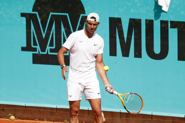 May 1, 2021, MADRID, MADRID, SPAIN: Rafael Nadal of Spain in action during his practice session for the ATP, Tennis Herren Masters 1000 - Mutua Madrid Open 2021 at La Caja Magica on May 1, 2021 in Madrid, Spain. MADRID SPAIN - ZUMAa181 20210501_zaa_a181_010 Copyright: xOscarxJ.xBarrosox