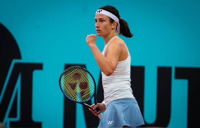 Mandatory Credit: Photo by Rob Prange Shutterstock (11876063be) Anastasija Sevastova of Latvia in action during her second-round match at the 2021 Mutua Madrid Open WTA, Tennis Damen 1000 tournament Mutua Madrid Open, Tennis, La Caja Magica, Madrid, Spain - 01 May 2021 Mutua Madrid Open, Tennis, La Caja Magica, Madrid, Spain - 01 May 2021  Copyright: xRobxPrange Shutterstockx 11876063be