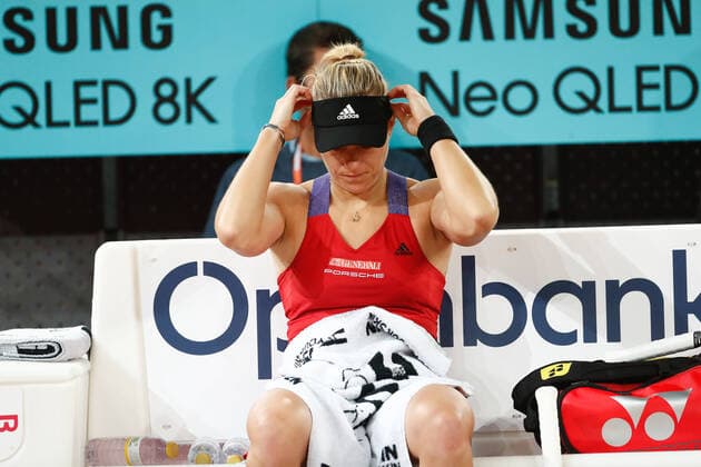 May 1, 2021, MADRID, MADRID, SPAIN: Angelique Kerber of Germany in action during her Women s Singles match, second round, against Petra Kvitova of Czech Republic on the WTA, Tennis Damen 1000 - Mutua Madrid Open 2021 at La Caja Magica on May 1, 2021 in Madrid, Spain. MADRID SPAIN - ZUMAa181 20210501_zaa_a181_122 Copyright: xOscarxJ.xBarrosox