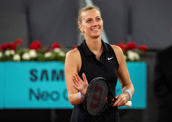 Czech Petra Kvitova reacts during her match against Angelique Kerber of Germany on their Mutua Madrid Open tennis tournament s game at Caja Magica tennis complex in Madrid, Spain, 01 May 2021. Mutua Madrid Open !ACHTUNG: NUR REDAKTIONELLE NUTZUNG!  Copyright: xRodrigoxJimenezx GRAF6665 20210501-637554906423816517