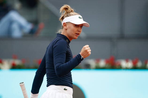 May 1, 2021, MADRID, MADRID, SPAIN: Jil Teichmann of Switzerland in action during his Men s Singles Qualifying match against Paula Badosa of Spain on the WTA, Tennis Damen 1000 - Mutua Madrid Open 2021 at La Caja Magica on May 1, 2021 in Madrid, Spain. MADRID SPAIN - ZUMAa181 20210501_zaa_a181_353 Copyright: xOscarxJ.xBarrosox