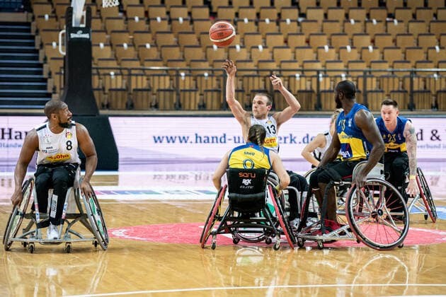 Champions Cup 2021; RSV Lahn-Dill - CD Ilunion Madrid Thomas Boehme (RSV Lahn-Dill, 13), Catharina Weiss (RSV Lahn-Dill, 10), Brian Bell (RSV Lahn-Dill, 8), Sara Revuelta Garcia ( 9 CD Ilunion Madrid), Amadu Tijane Diallo Diouf ( 13 CD Ilunion Madrid), Terence Edward Bywater ( 23 CD Ilunion Madrid) Champions Cup 2021; RSV Lahn-Dill - CD Ilunion Madrid 01.05.2021; Rittal Arena, Wetzlar (Hessen) Copyright: xBEAUTIFULxSPORTS Roeczeyx