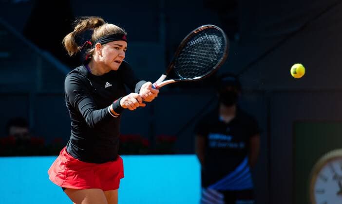 Mandatory Credit: Photo by Rob Prange Shutterstock (11876064e) Karolina Muchova of the Czech Republic in action during the second round of the 2021 Mutua Madrid Open WTA, Tennis Damen 1000 tournament Mutua Madrid Open, Tennis, La Caja Magica, Madrid, Spain - 02 May 2021 Mutua Madrid Open, Tennis, La Caja Magica, Madrid, Spain - 02 May 2021  Copyright: xRobxPrange Shutterstockx 11876064e