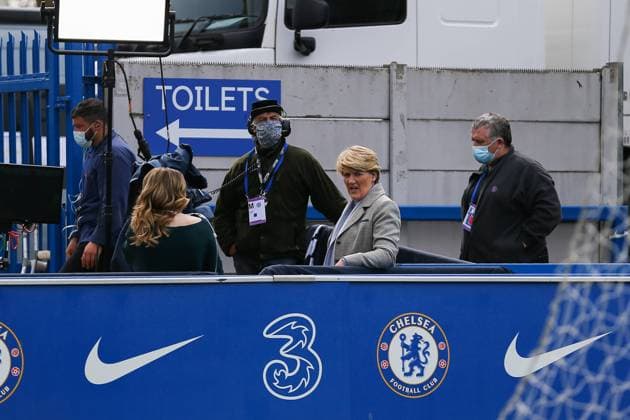 London, England, May 2nd 2021: BT Sports team during the UEFA Womens Champions League Semi Final game between Chelsea and Bayern Munich at Kingsmeadow in London, England. UEFA Womens Champions League Semi Final - Chelsea v Bayern Munic 