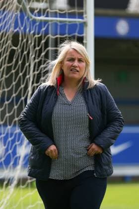 London, England, May 2nd 2021: Emma Hayes (Chelsea) during the UEFA Womens Champions League Semi Final game between Chelsea and Bayern Munich at Kingsmeadow in London, England. UEFA Womens Champions League Semi Final - Chelsea v Bayern Munic 