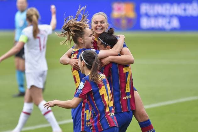 Johan Cruyff Stadium Lieke Martens of FC Barcelona, Barca celebrate a goal during the UEFA Champions League Women semifinal second leg match between FC Barcelona and PSG at Johan Cruyff Stadium in Barcelona, Spain. Gerard Franco 