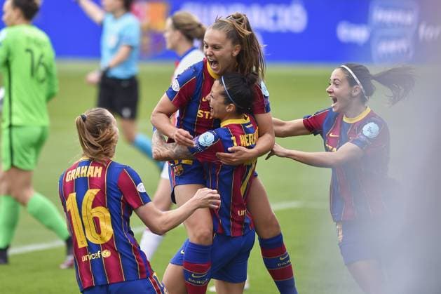 Johan Cruyff Stadium Lieke Martens of FC Barcelona, Barca celebrate a goal during the UEFA Champions League Women semifinal second leg match between FC Barcelona and PSG at Johan Cruyff Stadium in Barcelona, Spain. Gerard Franco 