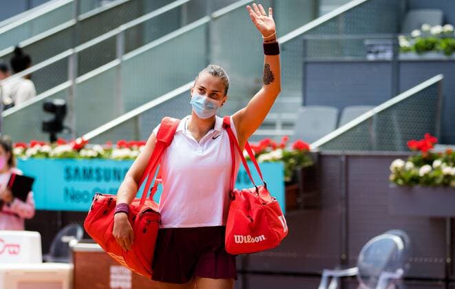 Mandatory Credit: Photo by Rob Prange Shutterstock (11876064r) Aryna Sabalenka of Belarus in action during the second round of the 2021 Mutua Madrid Open WTA, Tennis Damen 1000 tournament Mutua Madrid Open, Tennis, La Caja Magica, Madrid, Spain - 02 May 2021 Mutua Madrid Open, Tennis, La Caja Magica, Madrid, Spain - 02 May 2021  Copyright: xRobxPrange Shutterstockx 11876064r