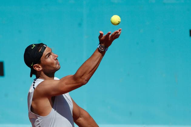 May 2, 2021, MADRID, MADRID, SPAIN: Rafael Nadal of Spain in action during his practice session for the ATP, Tennis Herren Masters 1000 - Mutua Madrid Open 2021 at La Caja Magica on May 2, 2021 in Madrid, Spain. MADRID SPAIN - ZUMAa181 20210502_zaa_a181_002 Copyright: xOscarxJ.xBarrosox
