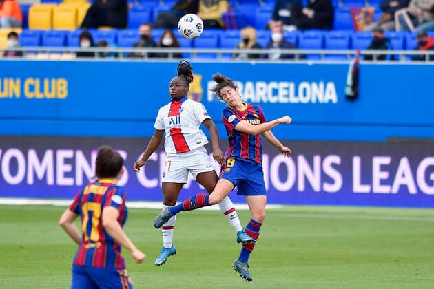 May 2, 2021, Barcelona, Spain: Marta Torrejon of FC Barcelona, Barca in action with Oceane Hurtre of PSG during the UEFA Champions League Women semifinal second leg match between FC Barcelona and PSG at Johan Cruyff Stadium in Barcelona, Spain. Barcelona Spain - ZUMAd159 0117043254st Copyright: xGerardxFrancox