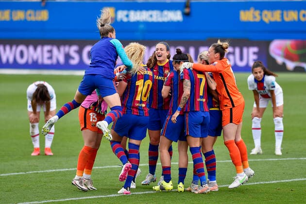 May 2, 2021, Barcelona, Spain: FC Barcelona, Barca players celebrate after winning the UEFA Champions League Women semifinal second leg match between FC Barcelona and PSG at Johan Cruyff Stadium in Barcelona, Spain. Barcelona Spain - ZUMAd159 0117043315st Copyright: xGerardxFrancox