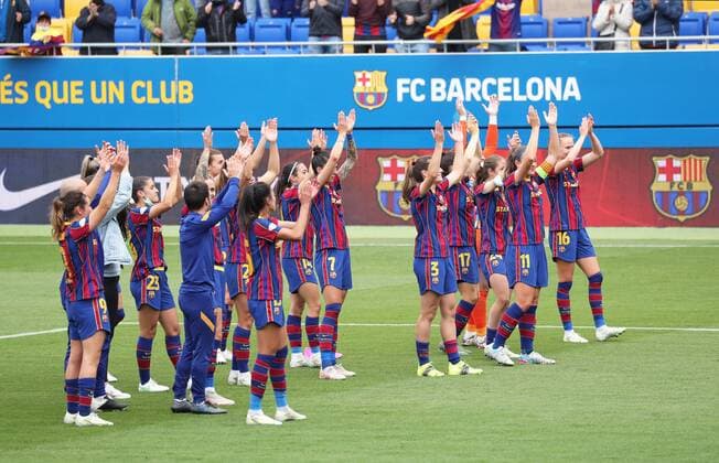 May 02, 2021, Barcelona, Catalonia, Spain: FC Barcelona, Barca players celebration at the end of the FC Barcelona-PSG match of the semifinals of the Women s UEFA Champions League, played at the Johan Cruyff stadium. Photo: JGS Cordon Press Cordon Press