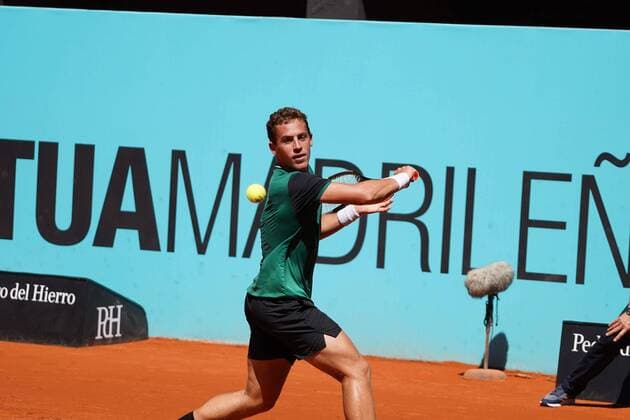 Marco Cecchinato (ITA) vs Roberto Carballes (SPA) during their match at the Mutua Madrid Open tennis tournament in Madrid , Sunday May 02, 2021 Cordon Press