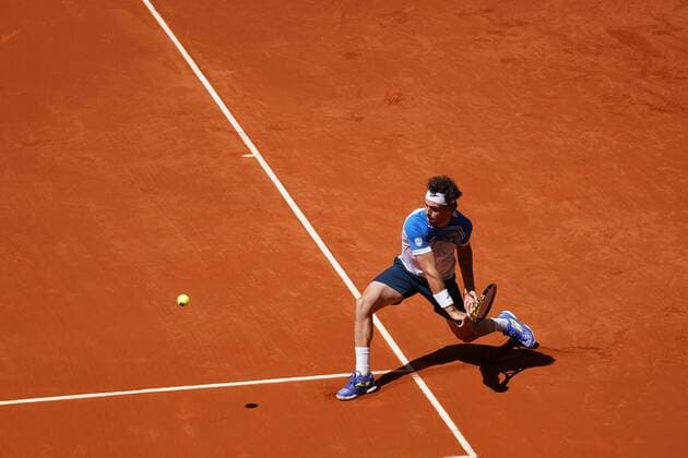 Marco Cecchinato (ITA) vs Roberto Carballes (SPA) during their match at the Mutua Madrid Open tennis tournament in Madrid , Sunday May 02, 2021 Cordon Press