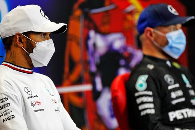 F1 Grand Prix of Portugal 44 Lewis Hamilton (GBR, Mercedes-AMG Petronas F1 Team), 77 Valtteri Bottas (FIN, Mercedes-AMG Petronas F1 Team), F1 Grand Prix of Portugal at Autodromo Internacional do Algarve on May 2, 2021 in Portimao, Portugal. (Photo by xpbimages.com XPB Images FIA Pool via HOCH ZWEI) Portimao Portugal Poolfoto HOCH ZWEI Pool XPB Images ,EDITORIAL USE ONLY