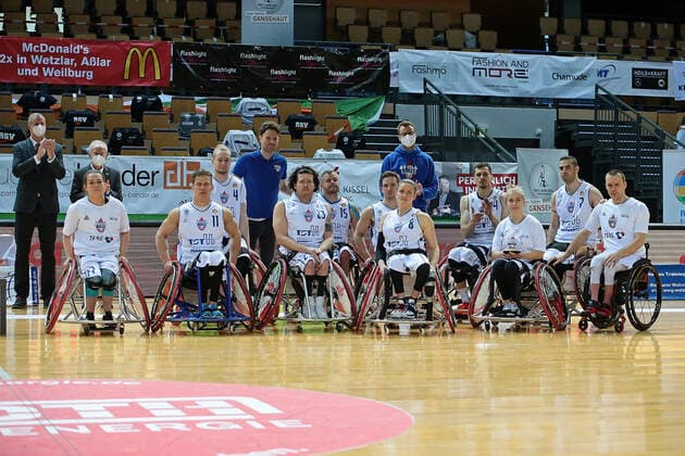 02.05.2021, xovx, Rollstuhlbasketball Champions Cup 2021, Finale, , RSB Thuringia Bulls - RSV Lahn-Dill Der RSB Thuringia Bulls gewinnt den 2. Platz in der Champions League Wetzlar Rittal-Arena Hessen Deutschland (DE)
