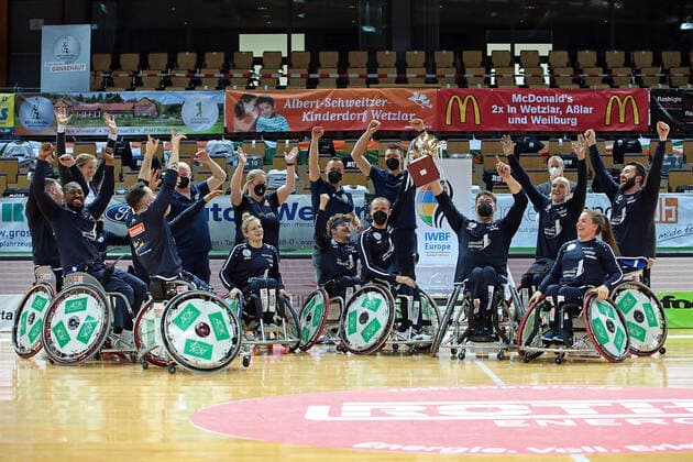 02.05.2021, xovx, Rollstuhlbasketball Champions Cup 2021, Finale, , RSB Thuringia Bulls - RSV Lahn-Dill Der RSV LÖahn-Dill gewinn die Champions League nach eioneem 71:67 Sieg gegen die Thuringia Bulls Wetzlar Rittal-Arena Hessen Deutschland (DE)