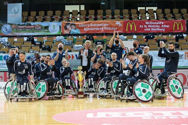 02.05.2021, xovx, Rollstuhlbasketball Champions Cup 2021, Finale, , RSB Thuringia Bulls - RSV Lahn-Dill Der RSV Lahn-Dill gewinn die Champions League nach einem 71:67 Sieg gegen die Thuringia Bulls Wetzlar Rittal-Arena Hessen Deutschland (DE)