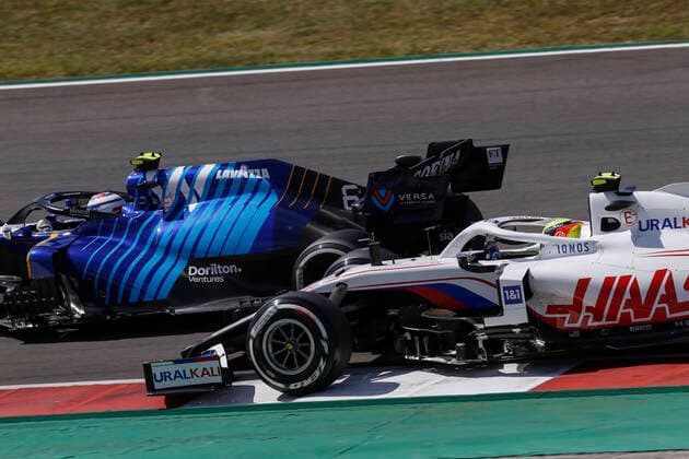 47 Mick Schumacher (GER, Haas F1 Team), 6 Nicholas Latifi (CAN, Williams Racing), F1 Grand Prix of Portugal at Autodromo Internacional do Algarve on May 2, 2021 in Portimao, Portugal. (Photo by HOCH ZWEI) Portimao Portugal
