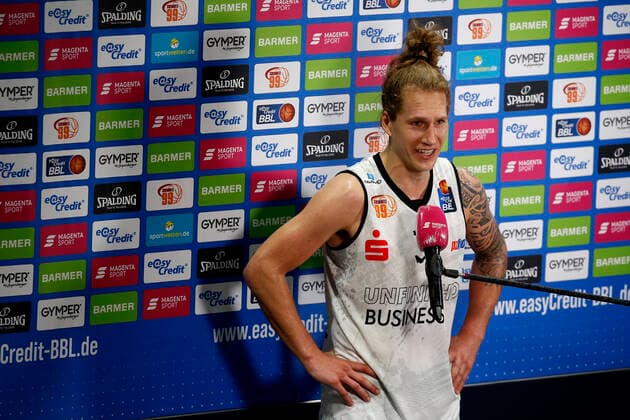 02.05.2021, easyCredit Basketball Bundesliga, BBL, Saison 2020 2021, Herren, Chemnitz Niners - Ratiopharm Ulm Malte Ziegenhagen, Niners Chemnitz beim Interview Chemnitz Messe Chemnitz Sachsen Germany