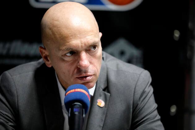 02.05.2021, easyCredit Basketball Bundesliga, BBL, Saison 2020 2021, Herren, Chemnitz Niners - Ratiopharm Ulm Rodrigo Pastore (Headcoach), Niners Chemnitz bei der Pressekonferenz Chemnitz Messe Chemnitz Sachsen Germany