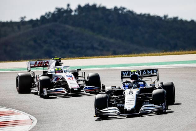 6 Nicholas Latifi (CAN, Williams Racing), 47 Mick Schumacher (GER, Haas F1 Team), F1 Grand Prix of Portugal at Autodromo Internacional do Algarve on May 2, 2021 in Portimao, Portugal. (Photo by HOCH ZWEI) Portimao Portugal