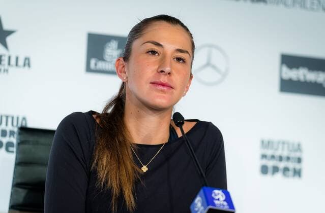 Mandatory Credit: Photo by Rob Prange Shutterstock (11876065by) Belinda Bencic of Switzerland talks to thhe media after winning the third round of the 2021 Mutua Madrid Open WTA, Tennis Damen 1000 tournament Mutua Madrid Open, Tennis, La Caja Magica, Madrid, Spain - 03 May 2021 Mutua Madrid Open, Tennis, La Caja Magica, Madrid, Spain - 03 May 2021  Copyright: xRobxPrange Shutterstockx 11876065by