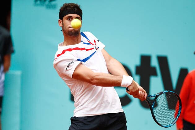 May 3, 2021, MADRID, MADRID, SPAIN: Carlos Taberner of Spain in action during his Men s Singles match, round of 64, against Fabio Fognini of Italy on the ATP, Tennis Herren Masters 1000 - Mutua Madrid Open 2021 at La Caja Magica on May 3, 2021 in Madrid, Spain. MADRID SPAIN - ZUMAa181 20210503_zaa_a181_183 Copyright: xOscarxJ.xBarrosox