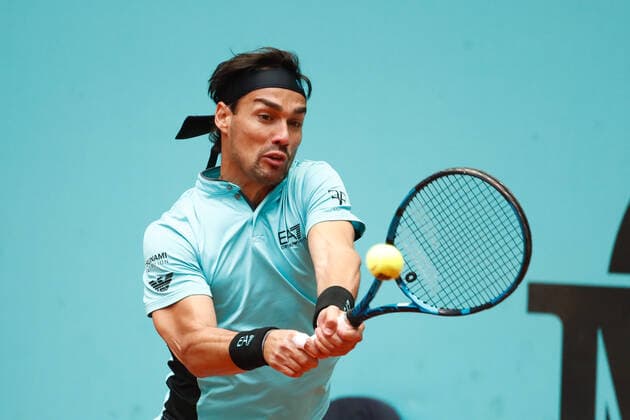 May 3, 2021, MADRID, MADRID, SPAIN: Fabio Fognini of Italy in action during his Men s Singles match, round of 64, against Carlos Taberner of Spain on the ATP, Tennis Herren Masters 1000 - Mutua Madrid Open 2021 at La Caja Magica on May 3, 2021 in Madrid, Spain. MADRID SPAIN - ZUMAa181 20210503_zaa_a181_189 Copyright: xOscarxJ.xBarrosox