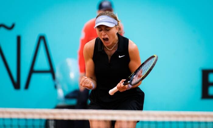 Mandatory Credit: Photo by Rob Prange Shutterstock (11876065cm) Paula Badosa of Spain in action during the third round of the 2021 Mutua Madrid Open WTA, Tennis Damen 1000 tournament Mutua Madrid Open, Tennis, La Caja Magica, Madrid, Spain - 03 May 2021 Mutua Madrid Open, Tennis, La Caja Magica, Madrid, Spain - 03 May 2021  Copyright: xRobxPrange Shutterstockx 11876065cm