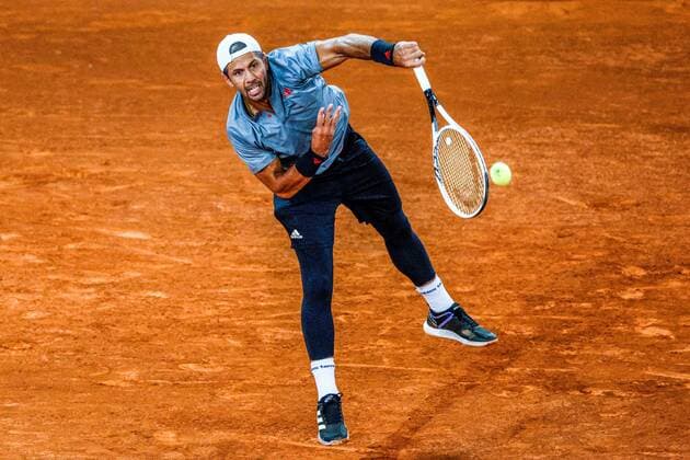 Spanish Fernando Verdasco in action against Chilean tennis player Christian Garin during their match at the Mutua Madrid Open tennis tournament game held at La Caja Magica tennis complex in Madrid, Spain, 03 May 2021. Mutua Madrid Open !ACHTUNG: NUR REDAKTIONELLE NUTZUNG!  Copyright: xJuanJoxMartinx GRAF8433 20210503-637556753206566586