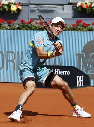 Tennis: Madrid Open Japan s Kei Nishikori is pictured during his Madrid Open first-round match against Karen Khachanov of Russia on May 4, 2021, in Madrid, Spain. 