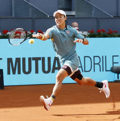 Tennis: Madrid Open Japan s Kei Nishikori is pictured during his Madrid Open first-round match against Karen Khachanov of Russia on May 4, 2021, in Madrid, Spain. 