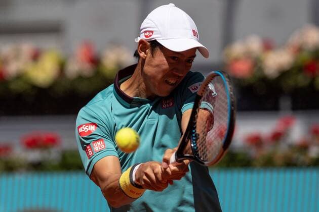 Japanese tennis player Kei Nishikori in action against Russian Karen Khachanov during their match at the Mutua Madrid Open tennis tournament game played at La Caja Magica tennis complex in Madrid, Spain, 04 May 2021. Karen Khachanov vs Kei Nishikori !ACHTUNG: NUR REDAKTIONELLE NUTZUNG!  Copyright: xRodrigoxJimenezx GRAF8932 20210504-637557340379627602