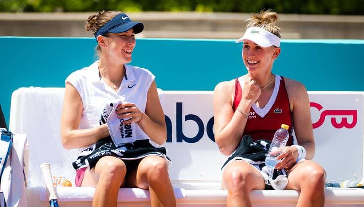 Mandatory Credit: Photo by Rob Prange Shutterstock (11888284o) Belinda Bencic & Jil Teichmann of Switzerland playing doubles at the 2021 Mutua Madrid Open WTA, Tennis Damen 1000 tournament Mutua Madrid Open, Tennis, La Caja Magica, Madrid, Spain - 04 May 2021 Mutua Madrid Open, Tennis, La Caja Magica, Madrid, Spain - 04 May 2021  Copyright: xRobxPrange Shutterstockx 11888284o