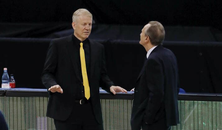 Trainer John Patrick, Trainer Aito Garcia Reneses Basketball BBL Bundesliga Herren Saison 2020 2021 04.05.2021 ALBA Berlin vs. MHP Riesen Ludwigsburg